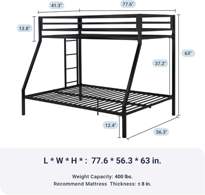 Metal Bunk Bed Twin Over Full Size With Guardrails