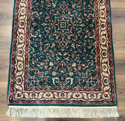 Dark Green Indo Persian Rug 2.5 x 4, Hand Knotted Wool Small Oriental Carpet