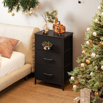 Black 3 Drawer Dresser Nightstand For Bedroom Compact