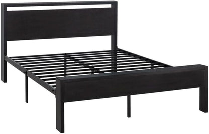 Queen Platform Bed Frame With Wooden Headboard And Footboard Black Oak