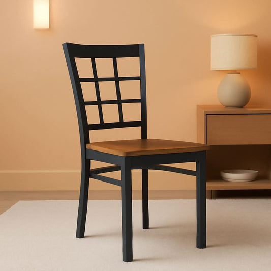 Hercules Series Black Window Back Metal Restaurant Chair With Cherry Wood Seat