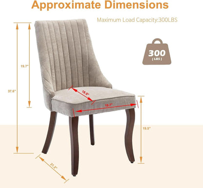Velvet Dining Chairs Set of 4 Beige With Curved Wood Legs