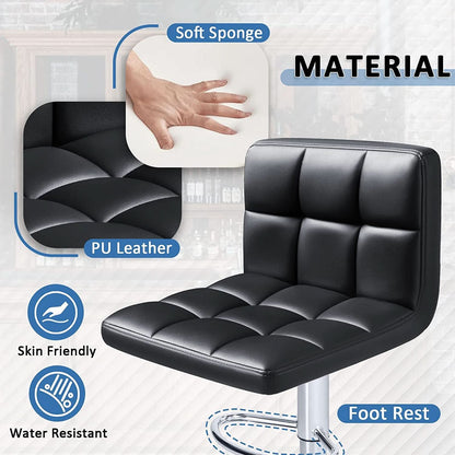 Black PU Leather Adjustable Swivel Bar Stools Set Of 2