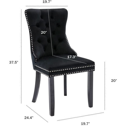 Black Velvet Dining Chair Set Of 6 With High Back Wingback