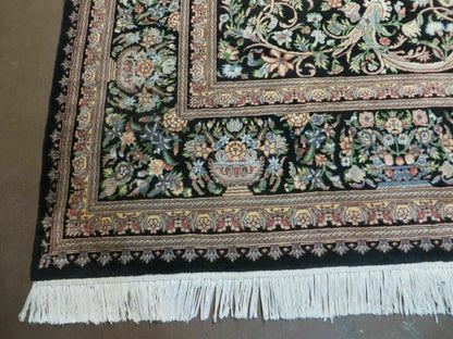 8' X 10' Vintage Handmade Pakistani Floral Wool Rug Black Nice