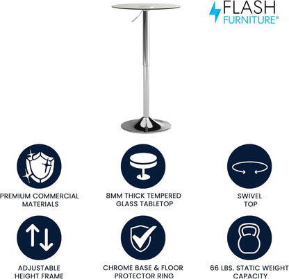 23.5 Inch Circular Glass Adjustable Cocktail Table