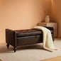 Brown Genuine Leather Storage Ottoman Bench Bedside