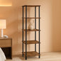 Five Tier Corner Shelf Stand Rustic Brown And Black Bookcase