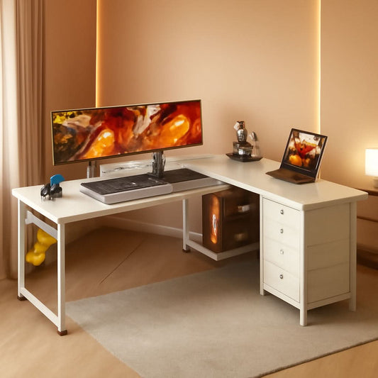 L Shaped Desk 61 Inch With USB Ports For Home Office
