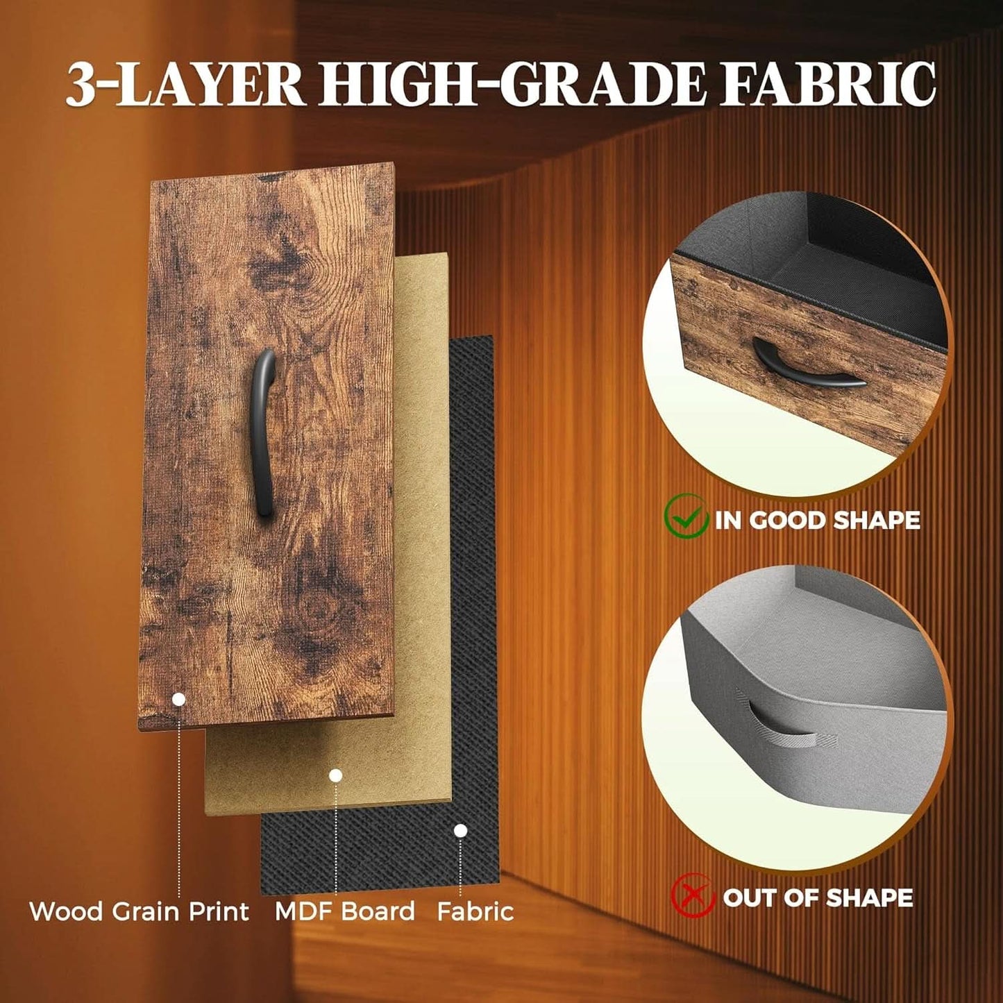 63 Inch Dresser With Durable Fabric Drawers In Rustic Brown