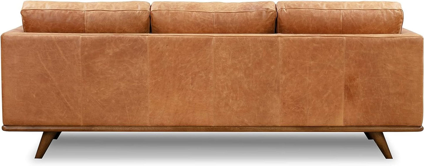 Nolita 85 Inch Cognac Tan Full Grain Pure Aniline Leather Sofa