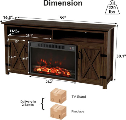 Rustic Fireplace TV Stand For 65 Inch TVs With Storage