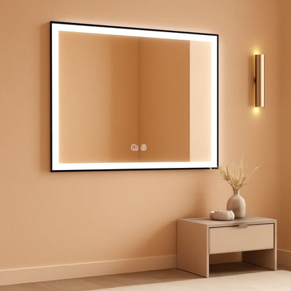 60X40 Matte Black LED Bathroom Mirror With Dimmable Lights