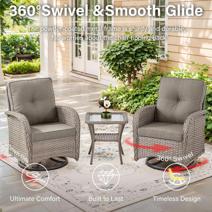 5 Piece Outdoor Patio Set Gray Wicker Swivel Rockers
