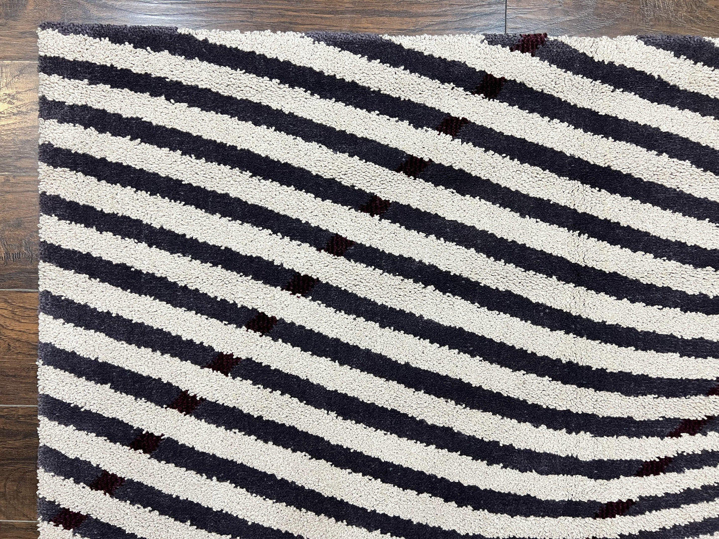 Vintage Zebra Stripes Shag Rug 5.7 x 7.4, Black and White, Retro, Wool