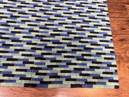 Wide Runner Rug 4.7 x 12, Blue Multicolor Contemporary Wool Power Loomed Rug, Mosiac Design