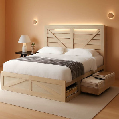 Queen Size Farmhouse Storage Bed With LED Lighting