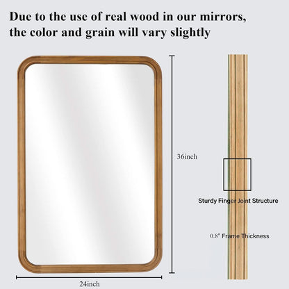 Wood Framed Bathroom Mirror 24x36 Inch Wall Mounted