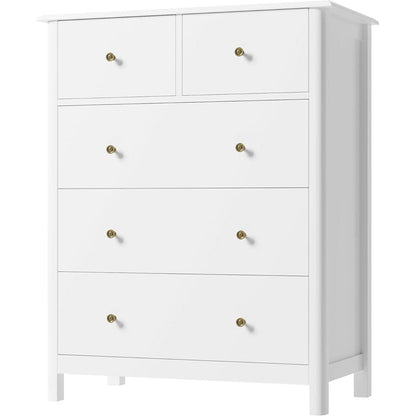 White Five Drawer Dresser For Bedroom Organization