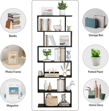 6 Tier S Shaped Bookshelf Freestanding Modern Display