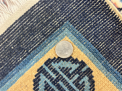Chinese Peking Rug 5x8, Vintage Semi Antique Chinese Art Deco Carpet, Wool Pile Light Red/Salmon Gold Navy Blue, Handmade Asian Oriental Rug