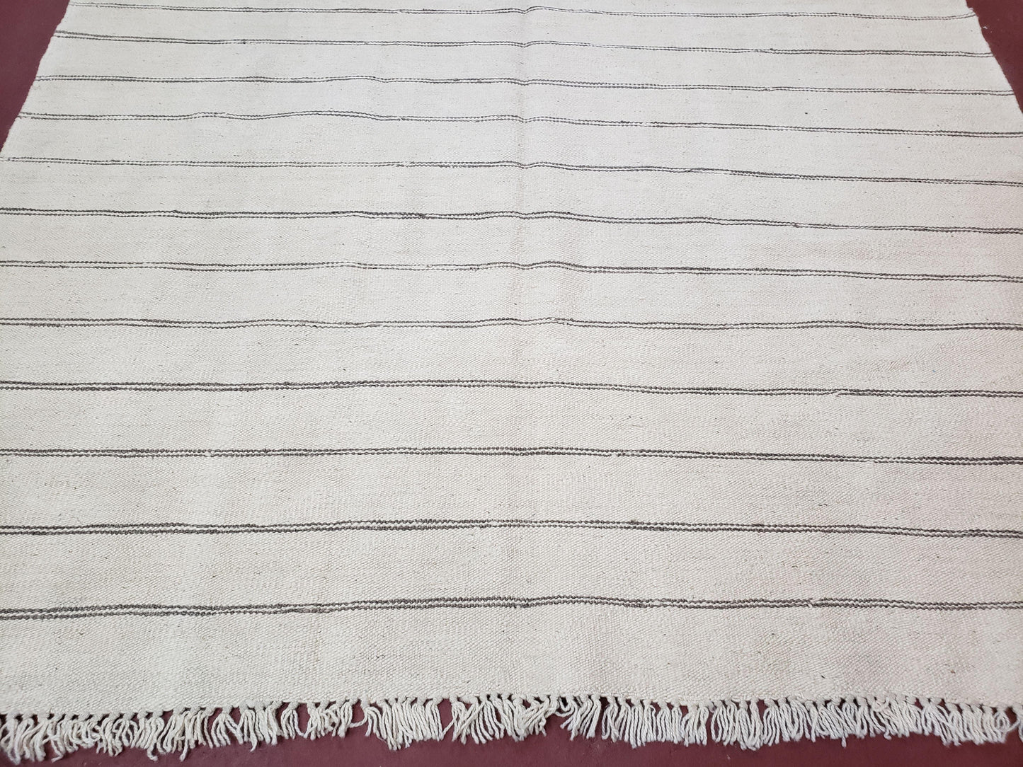 New Turkish Kilim Rug, Striped Area Rug, Southwestern Style, Off-white/Ivory Color, 5x8 Kilim Carpet, Hand-Knotted, Flatweave, Wool