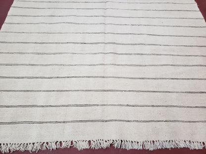 New Turkish Kilim Rug, Striped Area Rug, Southwestern Style, Off-white/Ivory Color, 5x8 Kilim Carpet, Hand-Knotted, Flatweave, Wool