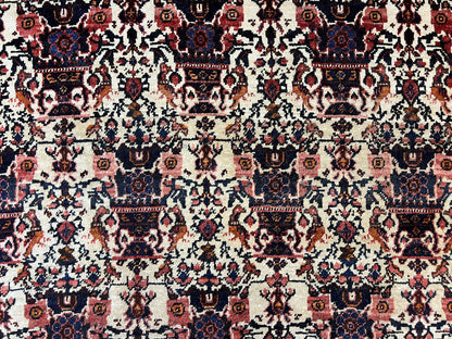 Persian Afshar Rug 6x8, Wool Hand Knotted Semi Antique Vintage Carpet, Floral Allover, Repeated Birds Flowers Vases Motifs