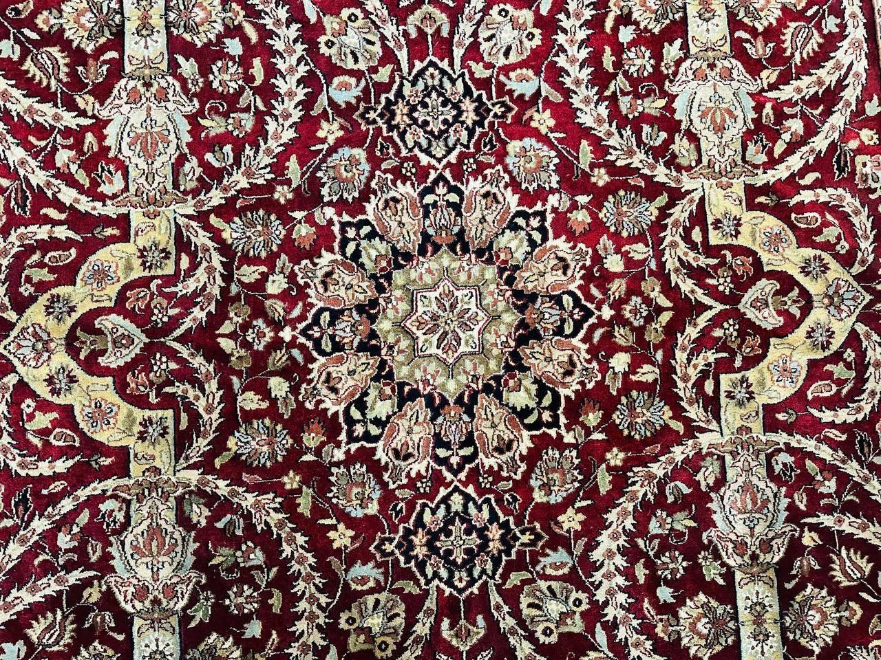 Indo Persian Rug 8x10, Red Vintage Wool Traditional Carpet, Floral, Handmade