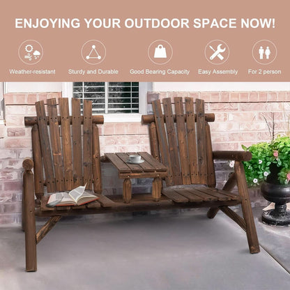 Two-Seat Wooden Adirondack Chair With Integrated Table