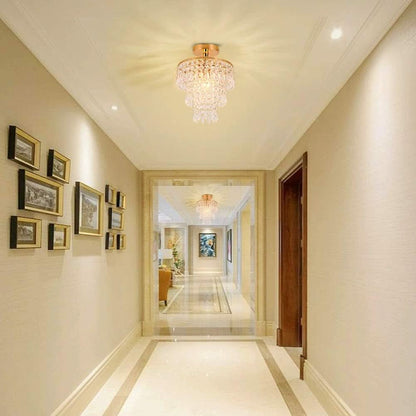 Mini Gold Crystal Chandelier 3 Tier Raindrop Flush Mount