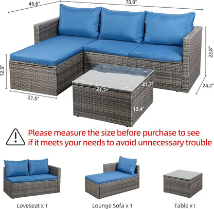 3-Piece Outdoor Wicker Sofa Set with Glass Table