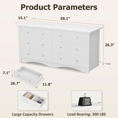 Eggshell WardrobeSystem Six Drawer Dresser With USB Type C Charging