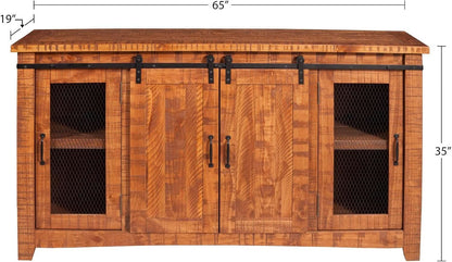 65 Inch Solid Wood TV Stand Honey Tobacco With Rustic Doors
