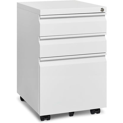 White Rolling File Cabinet With Lock Office Storage