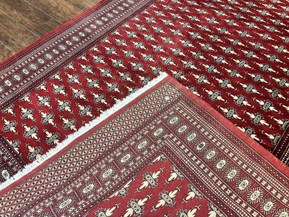 Pakistani Turkoman Bokhara Rug 6x9, Fine Wool Vintage Hand Knotted Handmade Yamud Oriental Carpet 6 x 9, Red Turkoman Rug, Tribal Rug