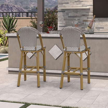 French Style Rattan Bar Stools Set for Outdoor Spaces