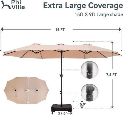 15 Foot Double Sided Patio Umbrella For Outdoor Shade