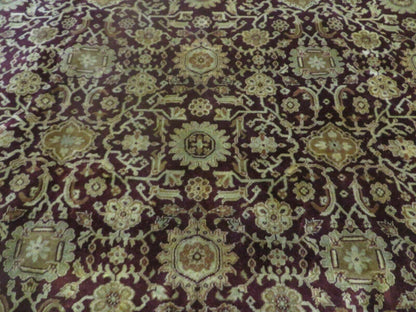 Indian Agra Rug 10x14 Vintage Handmade Larastan Wool Carpet Maroon Floral