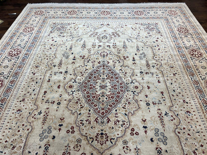 Pak Persian Rug 9x11, Very Fine Hand Knotted Oriental Carpet, Haji Jalili Design, Ivory/Cream, Wool Handmade Room Sized Rug 9 x 11 ft, Nice