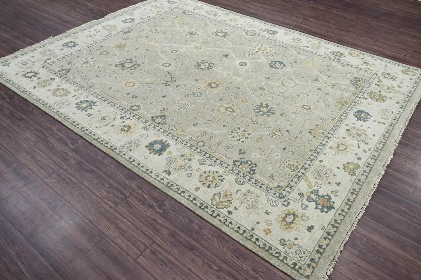 Multi Size Gray Hand Knotted Traditional Oushak Wool Oriental Area Rug