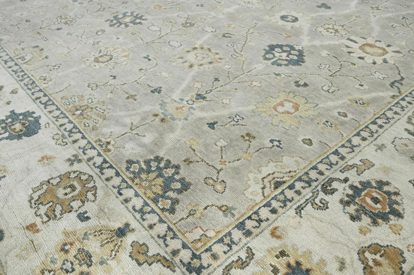 Multi Size Gray Hand Knotted Traditional Oushak Wool Oriental Area Rug