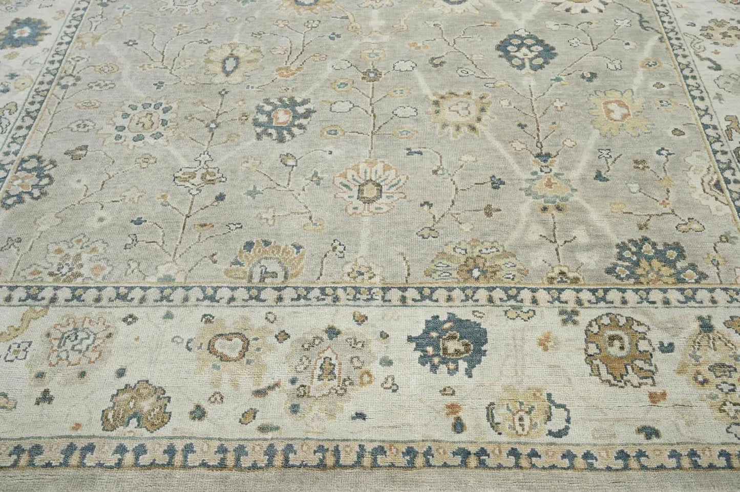 Multi Size Gray Hand Knotted Traditional Oushak Wool Oriental Area Rug