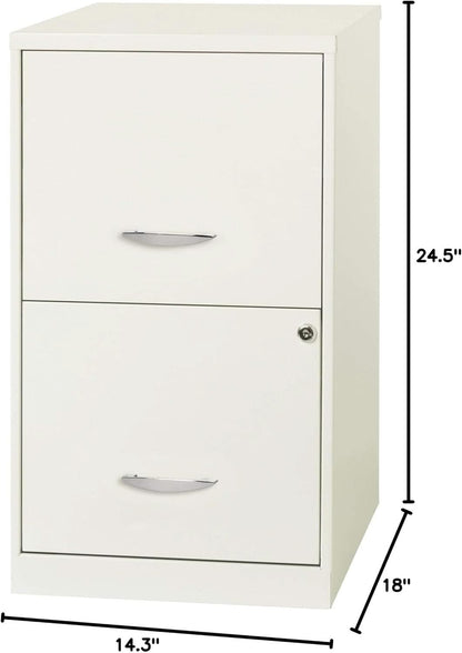 2-Drawer File Cabinet White 14.2 X 18 X 24.5 Inches Locking Drawers Steel Enamel