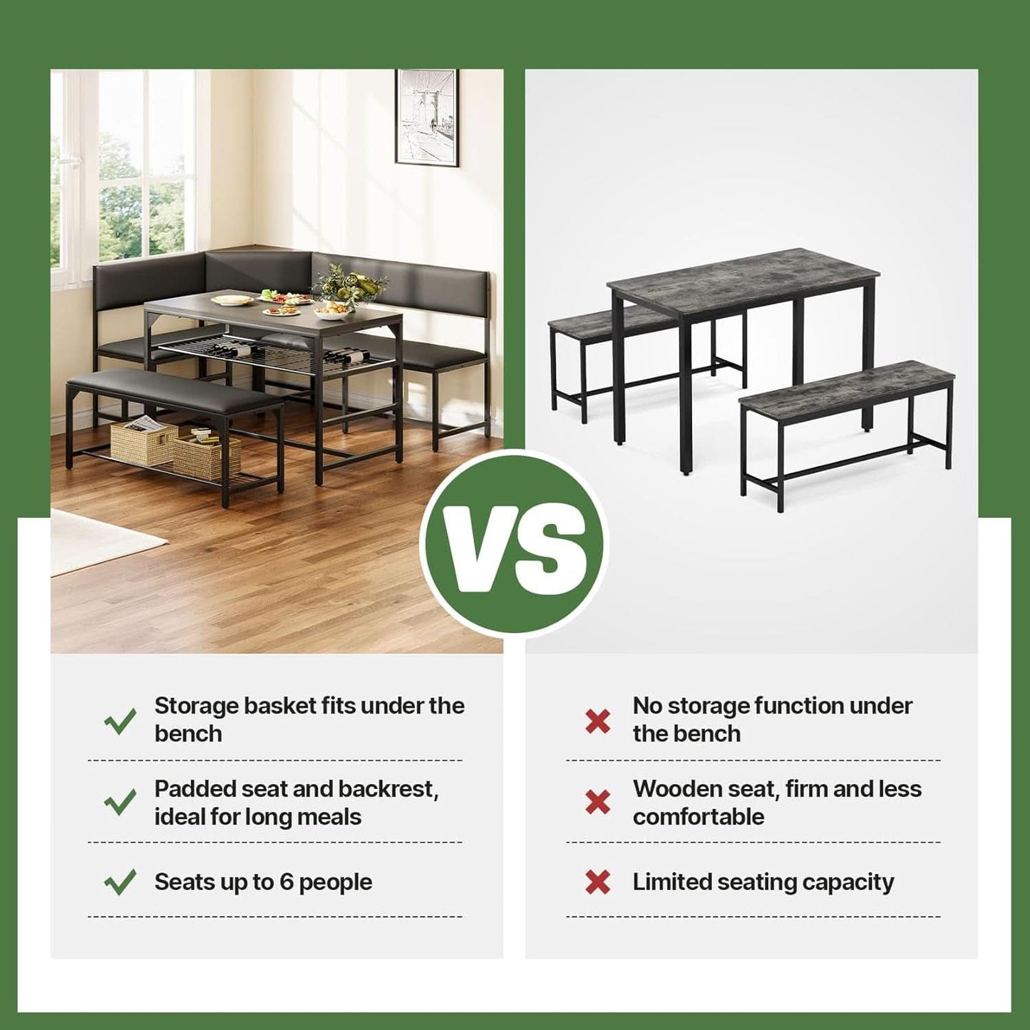Corner Dining Table Set Space Saving Graphite Grey 4To6