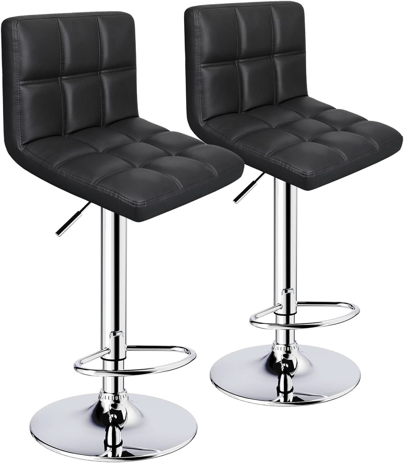 Black 6 Squares Back Adjustable Bar Stool Set Of 2