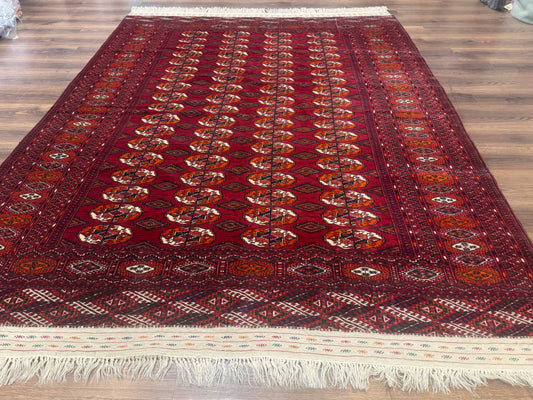 Persian Turkoman Rug 7x9, Red Tribal Carpet