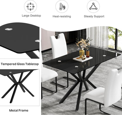 BlackGlassDiningSetForFourTuftedChairsWithNonSlipFeet