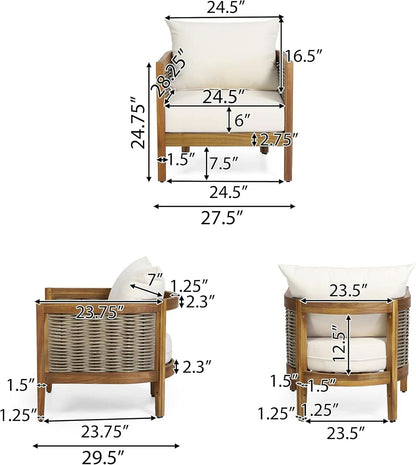 Burchett Outdoor 4 Piece Chat Set Acacia Wood And Wicker Teak Brown Beige