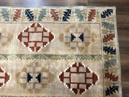 Geometric Design Area Rug 5x8, Beige and Rust Red